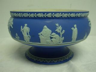 Antique Wedgwood England Dark Blue Jasperware 8 1/4 " Footed Bowl
