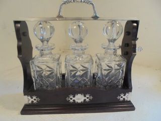 Vintage 3 Cut Glass Bottle Tantalus,  Decanter Set