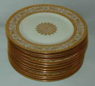 Twelve Antique Dinner Plates Hutschenreuther Fabulous Gold Encrusted A,