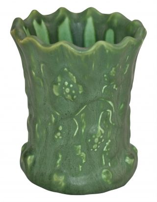 Hampshire Pottery Matte Green Ruffled Rim Ceramic Arts And Crafts Vase