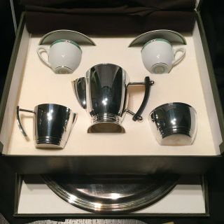 Christofle 8 Piece Tea/coffee Set,  2 Porcelain Micro Gold Cups & Saucers