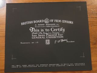 British Bbfc Film Certification Card The Lady Is A Square 1959 Frankie Vaughan