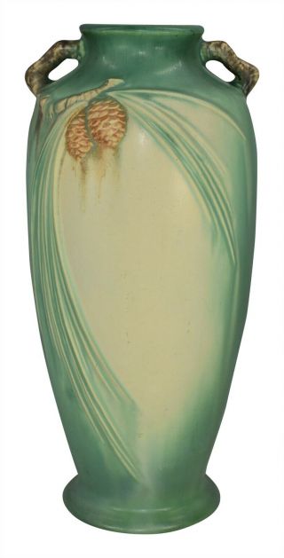 Vintage Roseville Pottery Pine Cone Green Ceramic Vase 805 - 12