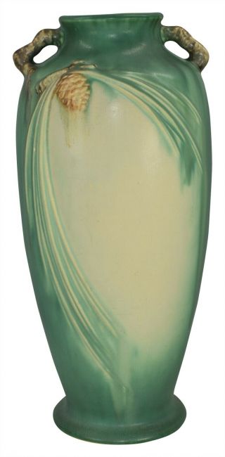 Vintage Roseville Pottery Pine Cone Green Ceramic Vase 805 - 12 3