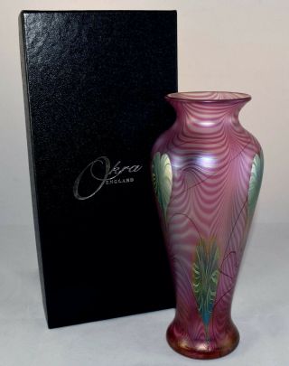 Okra (moorcroft) Innocence Glass Vase Signed D.  Barras And Boxed
