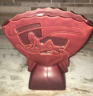 Roseville Pottery Silhouette Red Silhouette Nude Fan Vase 783 - 7 Circa 1950