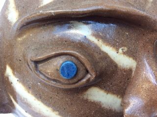 Vtg Charles Lisk Face Jug 9” Signed Brown Cream Swirl Vale NC Folk Art Pottery 10