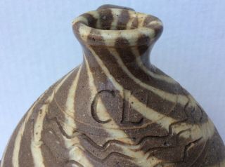 Vtg Charles Lisk Face Jug 9” Signed Brown Cream Swirl Vale NC Folk Art Pottery 2
