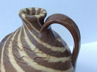 Vtg Charles Lisk Face Jug 9” Signed Brown Cream Swirl Vale NC Folk Art Pottery 9