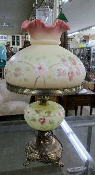 Fenton Hand Painted Burmese Lamp Signed L Everson 85th Anniversary 1990