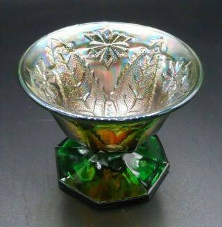 Very Rare Millersburg Leaf And Little Flowers Green Carnival Glass Compote