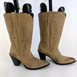 Miranda Lambert IDYLLWIND Beige Leather Stacked Heel Cowboy Boots Size 8.  5 B 2