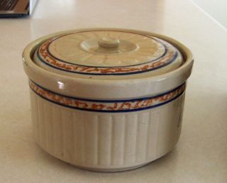 Vintage Old Red Wing Gray Line Sponge Band Cookie Jar with Lid - HTF 2