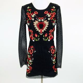 Miranda Lambert Nasty Gal Black Long Sleeve Floral Embroidered Dress Size S