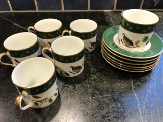 Lynn Chase Winter Game Bird/green - Demi Tasse Cup And Saucer - Set Of 6