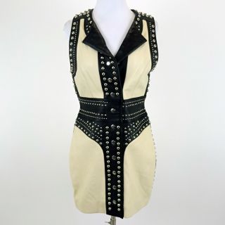Miranda Lambert Unlabeled Blk/tan Leather Sleeveless Studded Mini Dress No Size