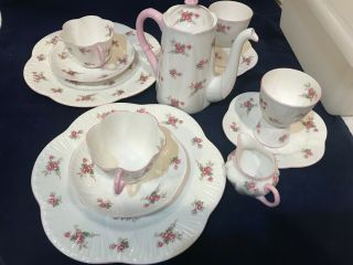 Shelley Bridal Rose Dainty Coffee/ Teapot Breakfast Set For Two 13 Psc 13545
