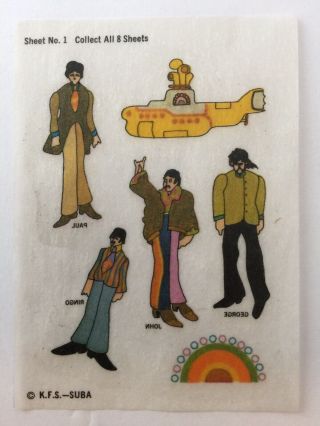 Rare Complete Set Of 8 - Each Beatles Vintage 1968 Yellow Submarine Rub Ons
