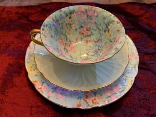 Gorgeous Vintage Shelley Bone China " Melody " Chintz,  Trio,  Cup,  Saucer,  7 " Plate
