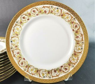 Set of 11 Antique PL LIMOGES M Redon Scroll Flower Gold Encrusted Dinner Plates 2