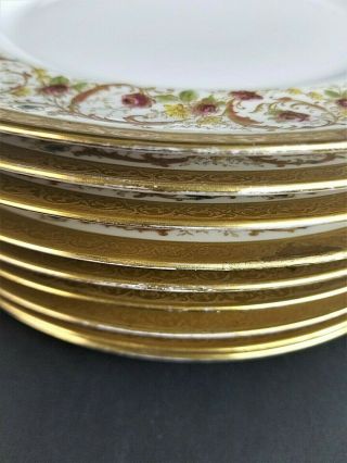 Set of 11 Antique PL LIMOGES M Redon Scroll Flower Gold Encrusted Dinner Plates 4