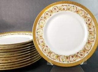 Set of 11 Antique PL LIMOGES M Redon Scroll Flower Gold Encrusted Dinner Plates 5