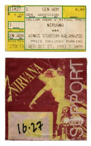Nirvana Ticket Stub And Backstage Pass - Oct 27,  1993 Kalamazoo Wings Stadium