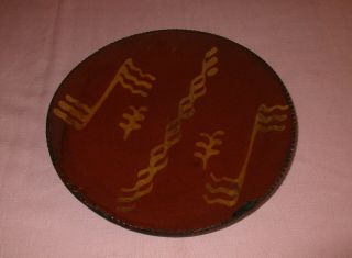 Antique 19th C Stoneware Redware Slip Decorated Pennsylvania Dish Plate 9 3/4 