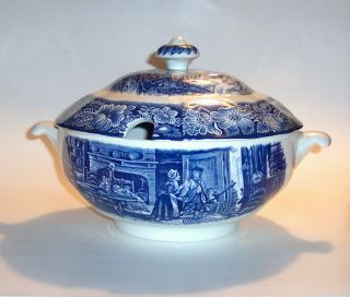 Vintage Enoch Wedgwood,  Liberty Blue,  Soup Tureen With Lid,  Boston Tea Party