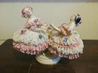 Antique Volkstedt Dresden Lace Germany Porcelain Figurine Dancing Girls