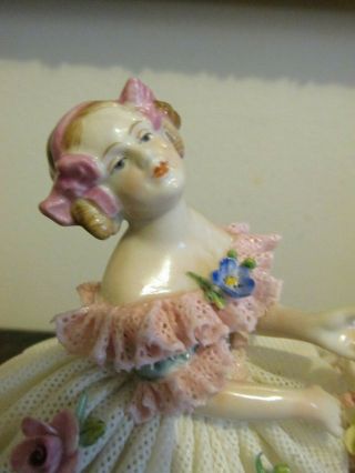 Antique Volkstedt Dresden Lace Germany Porcelain Figurine Dancing Girls 4