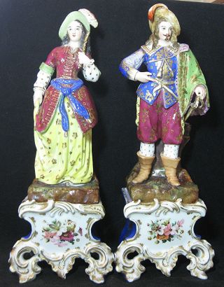 Antique Pair 19 C.  14 " French Porcelain Perfume Figurines On Stands Jacob Petit