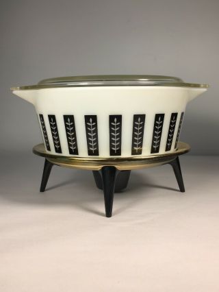 Vintage Pyrex 1961 Black & White Gourmet 475 - B Casserole 2 1/2 Qt Dish Lid Stand