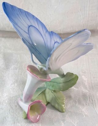 Herend Hungary Porcelain Hand Painted Large Blue Butterfly & Flowers Figurine