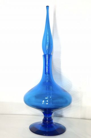 Blenko Wayne Husted 6212 Decanter Flame Stopper Mcm Blue Glass