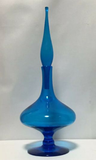 Blenko Wayne Husted 6212 Decanter flame stopper MCM blue glass 2