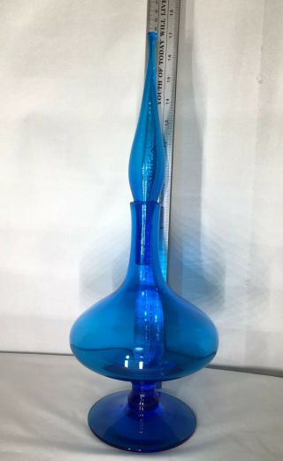 Blenko Wayne Husted 6212 Decanter flame stopper MCM blue glass 4