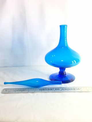Blenko Wayne Husted 6212 Decanter flame stopper MCM blue glass 5