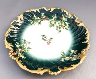 Limoges T & V 9.  25 " Plate Holly & Berries Gold Rim Circa 1900