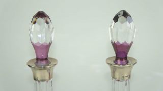 Pair Amethyst Cut Glass Decanters,  Silver Collars 1978 2