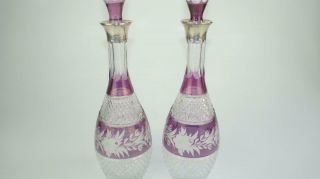 Pair Amethyst Cut Glass Decanters,  Silver Collars 1978 5