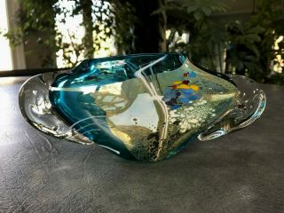 RARE 1987 Signed Chris Thornton Abstract Blue & White Art Glass Vase 2