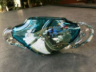 RARE 1987 Signed Chris Thornton Abstract Blue & White Art Glass Vase 4