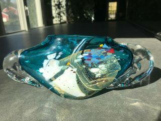 RARE 1987 Signed Chris Thornton Abstract Blue & White Art Glass Vase 5