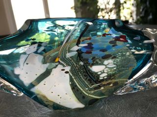 RARE 1987 Signed Chris Thornton Abstract Blue & White Art Glass Vase 7