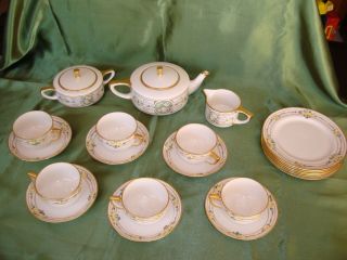 American Belleek Lenox Hand Painted Tea Coffee Set Pot Sugar Cream 6 Cups Plates
