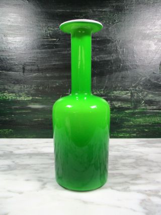 Mid Century Kastrup Holmegaard Gulvase Green Opaque White Cased Glass Vase 10 "