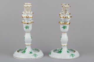 Herend Chinese Bouquet Green Two Light Candle Holders 7915/AV 2