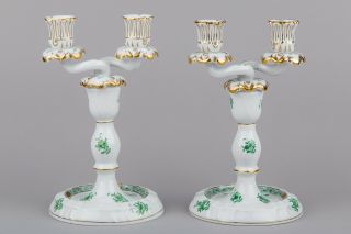 Herend Chinese Bouquet Green Two Light Candle Holders 7915/AV 3