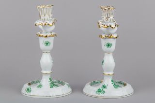 Herend Chinese Bouquet Green Two Light Candle Holders 7915/AV 4